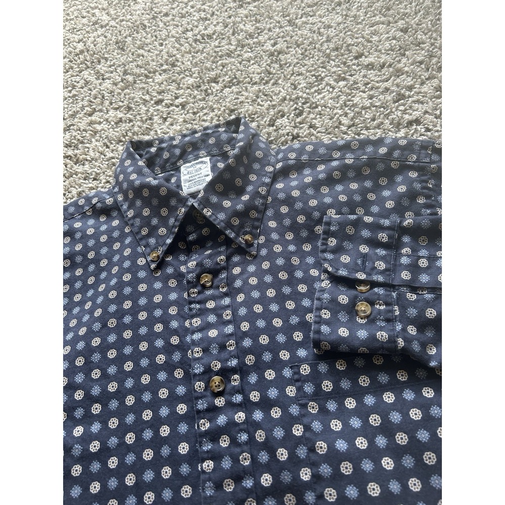 Brooks Brothers Men's Medium Regent Navy Geometric Pattern Long Slv Button Down